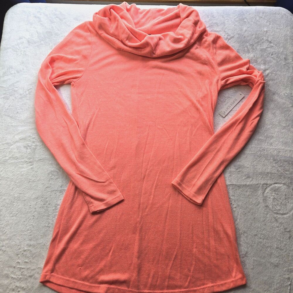 NWT - Vanity Essentials Womens Cowl Neck Tunic SZ S Bright Coral
